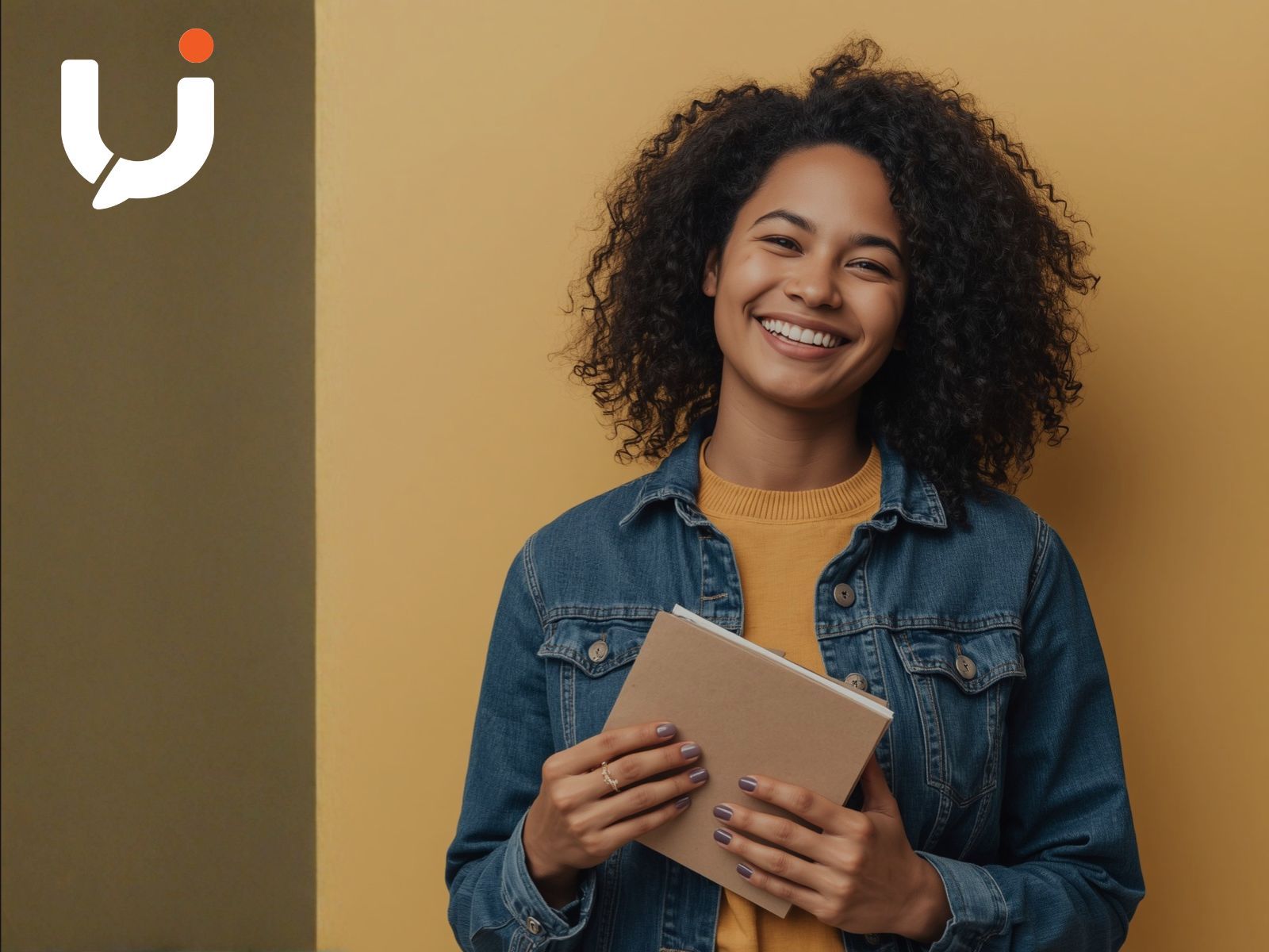 Una persona joven sonriente con un cuaderno, lista para preparar y certificar su nivel de asturiano.
